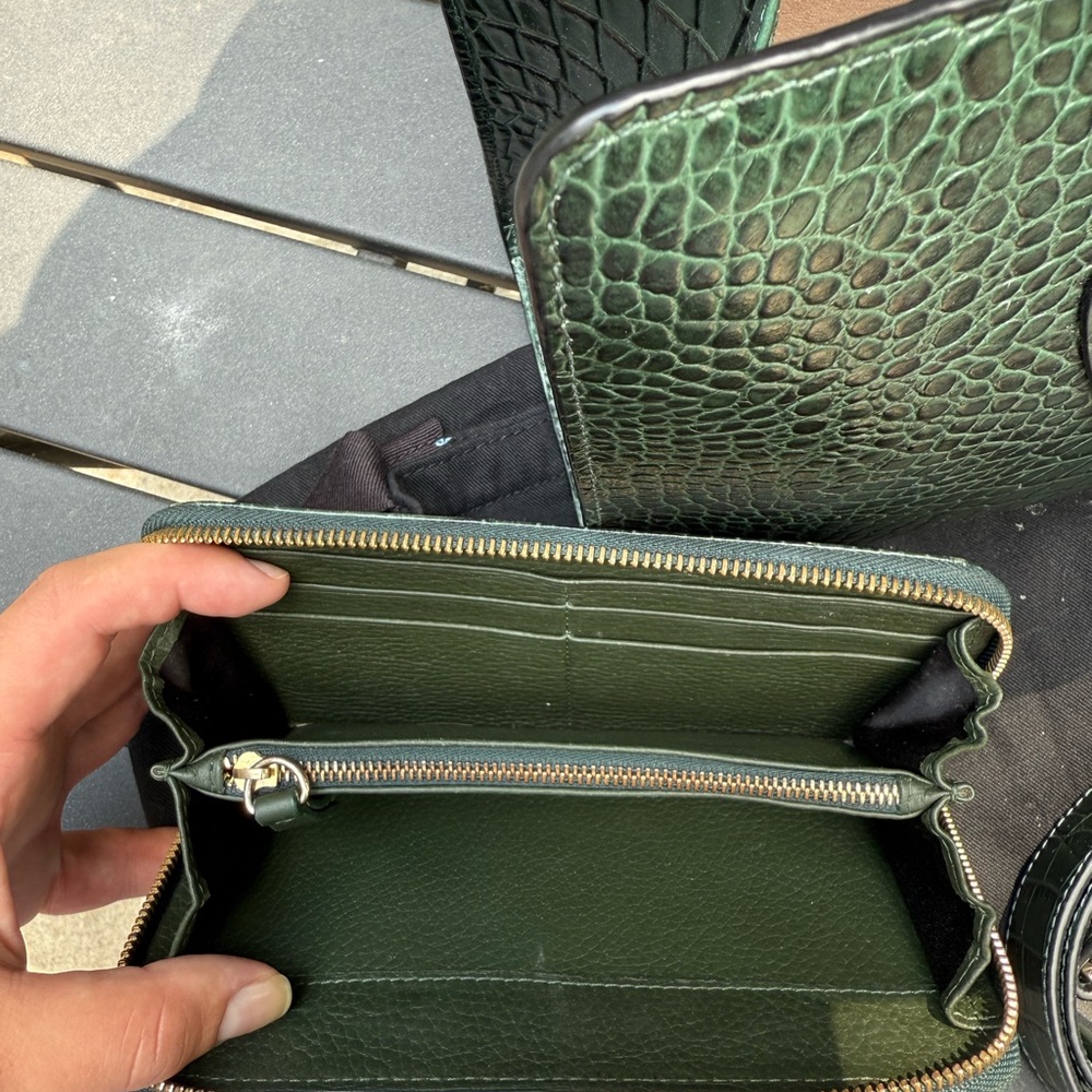 Strathberry Forest Green Croc-Embossed Satchel Set - Picture 3 of 3
